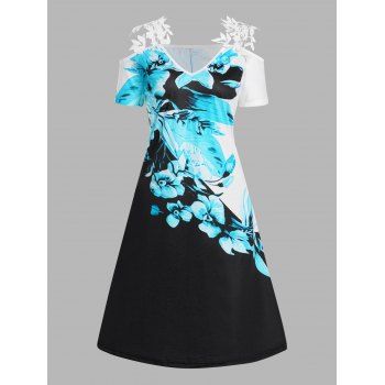 Printed Ink Painting Dress Guipure Lace Cold Shoulder V Neck A Line Midi Dress, Multicolor a
Printed Ink Painting Dress Guipure Lace Cold Shoulder V Neck A Line Midi Dress, Multicolor a
