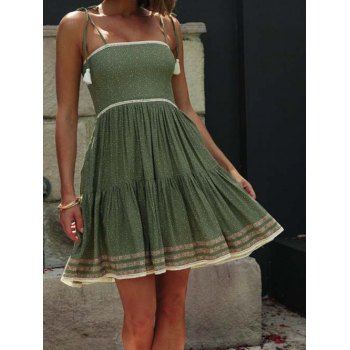 Allover Print Sundress Tassel Tie Shoulder Shirred Back Flounce Mini Dress, Green
Allover Print Sundress Tassel Tie Shoulder Shirred Back Flounce Mini Dress, Green