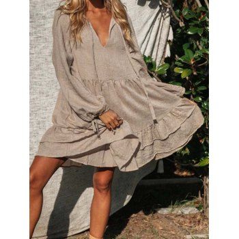 Long Sleeve Layered Mini Babydoll Dress Drawstring Notched Tie Casual Mini Dress, Coffee
Long Sleeve Layered Mini Babydoll Dress Drawstring Notched Tie Casual Mini Dress, Coffee