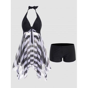 Striped Mesh Tankini Swimsuit Bowknot Padded Halter Swimwear Boyshorts Modest Bathing Suit, Multicolor a
Striped Mesh Tankini Swimsuit Bowknot Padded Halter Swimwear Boyshorts Modest Bathing Suit, Multicolor a