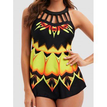 Modest Tankini Swimsuit Printed Ladder Cut Out Swimwear Padded Round Neck Bathing Suit, Black
Modest Tankini Swimsuit Printed Ladder Cut Out Swimwear Padded Round Neck Bathing Suit, Black