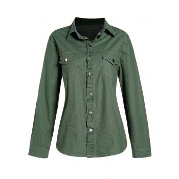 Solid Color Shirt Front Flap Pocket Turn Down Collar Long Sleeve Casual Shirt, Deep green
Solid Color Shirt Front Flap Pocket Turn Down Collar Long Sleeve Casual Shirt, Deep green