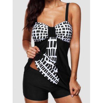 Contrasting Geometric Print Tankini Swimsuit Padded Adjustable Straps Modest Swimwear Boyleg Bathing Suit, Multicolor
Contrasting Geometric Print Tankini Swimsuit Padded Adjustable Straps Modest Swimwear Boyleg Bathing Suit, Multicolor