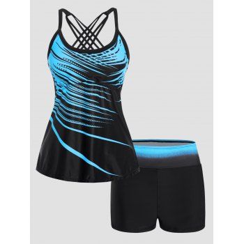 Stripe Print Tummy Control Tankini Swimsuit Padded Crisscross Tankini Two Piece Swimwear Boyleg Bathing Suit, Blue
Stripe Print Tummy Control Tankini Swimsuit Padded Crisscross Tankini Two Piece Swimwear Boyleg Bathing Suit, Blue