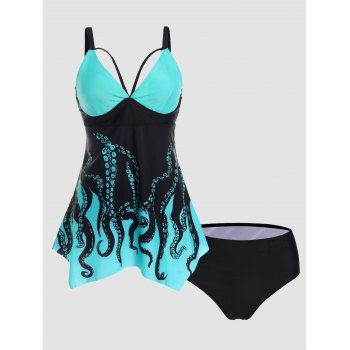 Modest Tankini Swimsuit Octopus Print Colorblock Cut Out Swimwear Straps Padded Bathing Suit, Blue
Modest Tankini Swimsuit Octopus Print Colorblock Cut Out Swimwear Straps Padded Bathing Suit, Blue