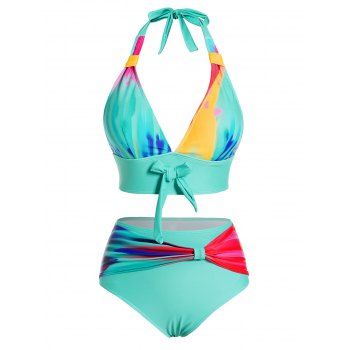 Colorful Tie Dye Print Halter Bikini Swimsuit Padded Bowknot Bikini Two Piece Swimwear High Waist Bathing Suit, Multicolor a
Colorful Tie Dye Print Halter Bikini Swimsuit Padded Bowknot Bikini Two Piece Swimwear High Waist Bathing Suit, Multicolor a