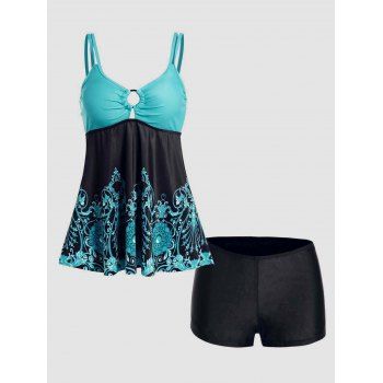 Modest Tankini Swimsuit Printed Colorblock Swimwear Cut Out O Ring Boyshorts Padded Bathing Suit, Multicolor a
Modest Tankini Swimsuit Printed Colorblock Swimwear Cut Out O Ring Boyshorts Padded Bathing Suit, Multicolor a