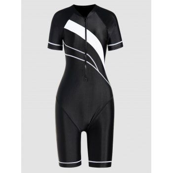 Two Tone Color One-piece Swimsuit Half Zipper Piped Padded Short Sleeve Swimwear, Multicolor a
Two Tone Color One-piece Swimsuit Half Zipper Piped Padded Short Sleeve Swimwear, Multicolor a