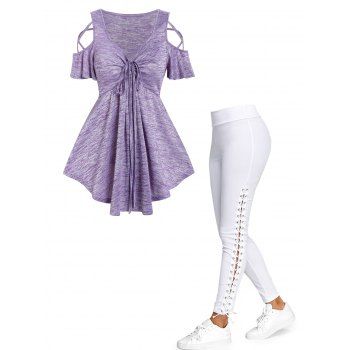 Crisscross Cut Out Short Sleeve Cinched Space Dye T Shirt And Plain Color Lace Up Skinny Pants Outfit, Multicolor
Crisscross Cut Out Short Sleeve Cinched Space Dye T Shirt And Plain Color Lace Up Skinny Pants Outfit, Multicolor