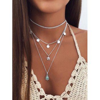 

Geometric Faux Gem Layered Necklace Trendy Accessory, Silver