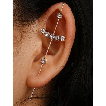 

1Pc Artificial Crystal Alloy Edgy Hook Pin Earring Cuff, Silver