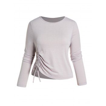 Plus Size Solid Color Cinched T-shirt Long Sleeve Round Neck Casual Curve Tee, Light gray
Plus Size Solid Color Cinched T-shirt Long Sleeve Round Neck Casual Curve Tee, Light gray