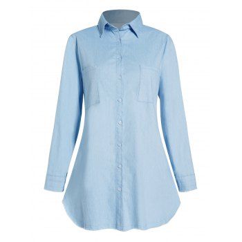 Solid Color Shirt Turn Down Collar Front Pocket High Low Hem Casual Shirt, Light blue
Solid Color Shirt Turn Down Collar Front Pocket High Low Hem Casual Shirt, Light blue