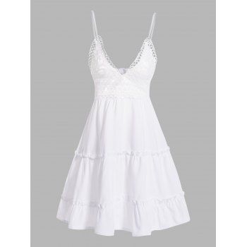 Floral Lace Panel Vacation Mini Dress Adjustable Strap Bowknot Ruffles Backless Plunge A Line Dress, White
Floral Lace Panel Vacation Mini Dress Adjustable Strap Bowknot Ruffles Backless Plunge A Line Dress, White