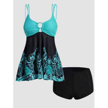 Tribal Flower Print Tankini Swimsuit Keyhole Dual Adjustable Straps Tankini Swimwear Boyleg Bathing Suit, Blue
Tribal Flower Print Tankini Swimsuit Keyhole Dual Adjustable Straps Tankini Swimwear Boyleg Bathing Suit, Blue