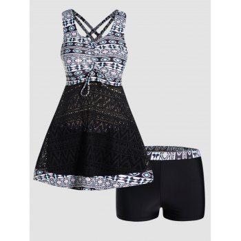 Tropical Floral Geometric Print Vacation Tankini Swimsuit Hollow Out Lattice Cinched Padded Tankini Swimwear Boyleg Bathing Suit, Black
Tropical Floral Geometric Print Vacation Tankini Swimsuit Hollow Out Lattice Cinched Padded Tankini Swimwear Boyleg Bathing Suit, Black