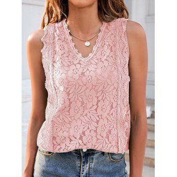 Flower Lace Panel Tank Top Plain Color V Neck Scalloped Casual Tank Top, Light pink
Flower Lace Panel Tank Top Plain Color V Neck Scalloped Casual Tank Top, Light pink