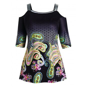 Plus Size T Shirt Geometric Paisley Print Sequined Strap Cold Shoulder Tee, Multicolor
Plus Size T Shirt Geometric Paisley Print Sequined Strap Cold Shoulder Tee, Multicolor