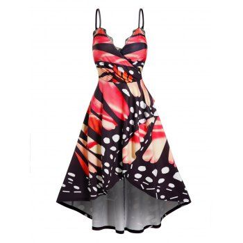 Allover Butterfly Print High Low Midi Dress Surplice Plunge Lace Trim Overlap Adjustable Spaghetti Strap Dress, Multicolor
Allover Butterfly Print High Low Midi Dress Surplice Plunge Lace Trim Overlap Adjustable Spaghetti Strap Dress, Multicolor