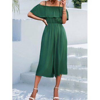 Plain Color Jumpsuit Cold Shoulder Foldover High Waisted Wide Leg Jumpsuit, Deep green
Plain Color Jumpsuit Cold Shoulder Foldover High Waisted Wide Leg Jumpsuit, Deep green