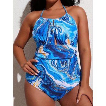 Plus Size Allover Print Halter One-piece Swimsuit Padded Cut Out Modest Swinwear, Blue
Plus Size Allover Print Halter One-piece Swimsuit Padded Cut Out Modest Swinwear, Blue