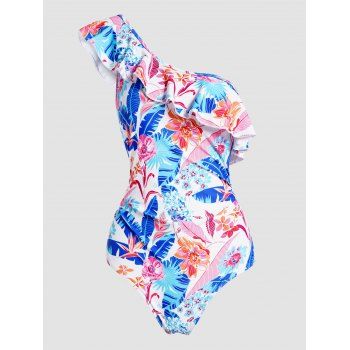 Colored Allover Leaf Flower Print One-piece Swimsuit One Shoulder Swimwear Ruffle Padded Beach Bathing Suit, Multicolor a
Colored Allover Leaf Flower Print One-piece Swimsuit One Shoulder Swimwear Ruffle Padded Beach Bathing Suit, Multicolor a