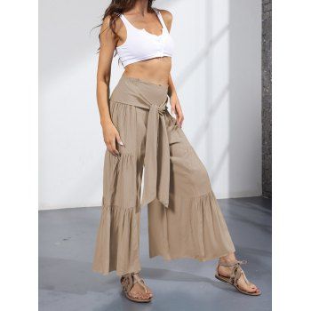 Solid Color Ruched Wide Leg Pants Shirred Waist Self Belt Loose Pants, Light coffee
Solid Color Ruched Wide Leg Pants Shirred Waist Self Belt Loose Pants, Light coffee