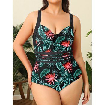 Plus Size Tropical Leaf Flower Print Vacation One-piece Swimsuit Cut Out Adjustable Straps Modest Swimwear, Black
Plus Size Tropical Leaf Flower Print Vacation One-piece Swimsuit Cut Out Adjustable Straps Modest Swimwear, Black