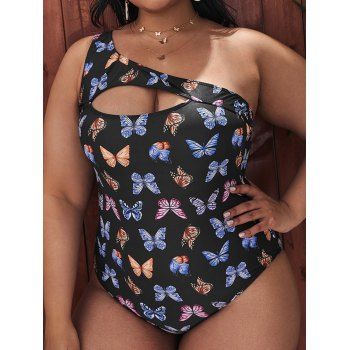 Plus Size Allover Butterfly Print One-piece Swimsuit One Shoulder Cut Out Padded Beach Swimwear, Multicolor
Plus Size Allover Butterfly Print One-piece Swimsuit One Shoulder Cut Out Padded Beach Swimwear, Multicolor