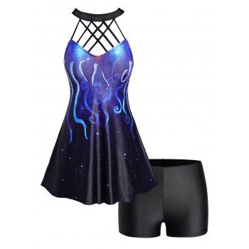 Galaxy Octopus Print Tankini Swimsuit Lattice Padded Modest Swimwear Boyleg Bathing Suit, Black
Galaxy Octopus Print Tankini Swimsuit Lattice Padded Modest Swimwear Boyleg Bathing Suit, Black