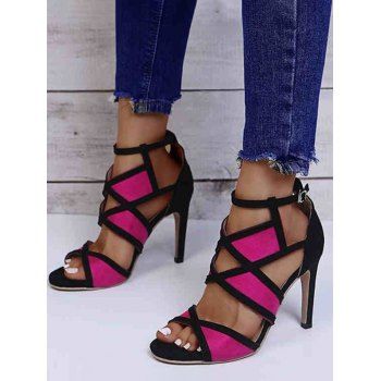 Two Tone Color Cut Out Buckle Strap High Heels Open Toe Casual Outdoor Sandals, Rose red
Two Tone Color Cut Out Buckle Strap High Heels Open Toe Casual Outdoor Sandals, Rose red