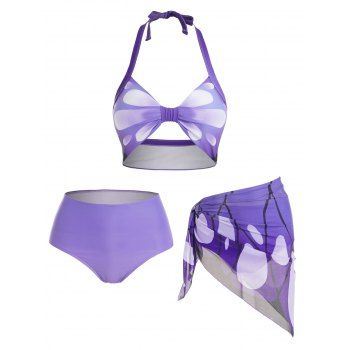 Butterfly Print Halter Bikini Swimsuit Padded Bikini Three Piece Swimwear High Waist Swim Skirt Bathing Suit, Purple
Butterfly Print Halter Bikini Swimsuit Padded Bikini Three Piece Swimwear High Waist Swim Skirt Bathing Suit, Purple