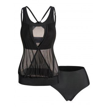 Modest Tankini Swimsuit Surplice Mesh Backless Swimwear Padded Tummy Control Bathing Suit, Black
Modest Tankini Swimsuit Surplice Mesh Backless Swimwear Padded Tummy Control Bathing Suit, Black