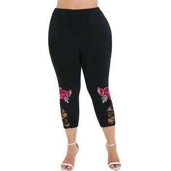 Plus Size Capri Leggings Embroidery Rose Lace Panel Elastic High Waisted Cropped Leggings, Black
Plus Size Capri Leggings Embroidery Rose Lace Panel Elastic High Waisted Cropped Leggings, Black
