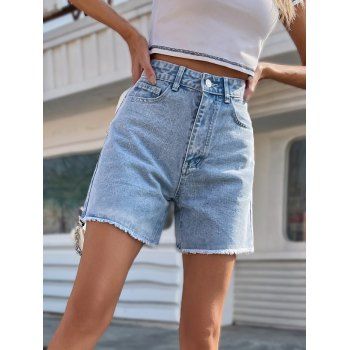 Zipper Fly Frayed Hem Jeans Shorts Pockets High Waisted Casual Denim Shorts, Light blue
Zipper Fly Frayed Hem Jeans Shorts Pockets High Waisted Casual Denim Shorts, Light blue
