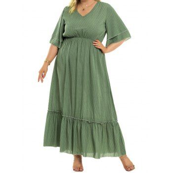 Plus Size & Curve Dress Polka Dots Print Maxi Dress V Neck High Waist Flounce Long Dress, Green
Plus Size & Curve Dress Polka Dots Print Maxi Dress V Neck High Waist Flounce Long Dress, Green