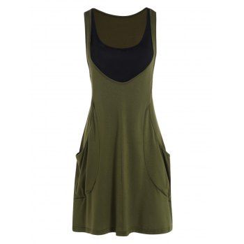 Large Pockets Low Cut Casual Mini Dress And Solid Color Tank Top Two Piece Set, Green
Large Pockets Low Cut Casual Mini Dress And Solid Color Tank Top Two Piece Set, Green