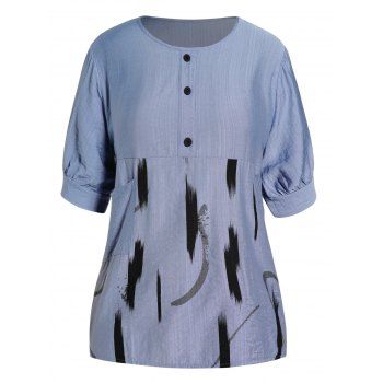 Plus Size Blouse Mock Button Printed Patch Design Round Neck Short Sleeve Casual Blouse, Light blue
Plus Size Blouse Mock Button Printed Patch Design Round Neck Short Sleeve Casual Blouse, Light blue