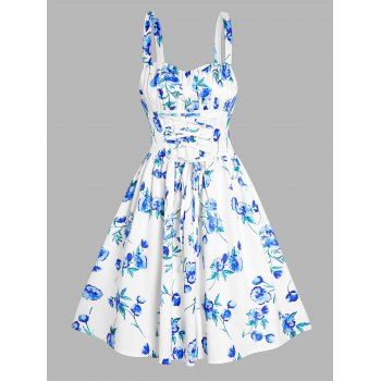 Flower Print Mini Dress Lace Up Sleeveless Ruched Bust High Waist Vacation Dress, Light blue
Flower Print Mini Dress Lace Up Sleeveless Ruched Bust High Waist Vacation Dress, Light blue