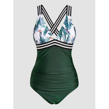 Vacation One-piece Swimsuit Crisscross Striped Flower Leaf Print Swimwear Ruched Padded Bathing Suit, Deep green
Vacation One-piece Swimsuit Crisscross Striped Flower Leaf Print Swimwear Ruched Padded Bathing Suit, Deep green