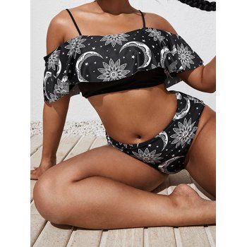 Plus Size Vacation Tankini Swimsuit Celestial Moon Flower Star Print Swimwear Flounce Bathing Suit, Black
Plus Size Vacation Tankini Swimsuit Celestial Moon Flower Star Print Swimwear Flounce Bathing Suit, Black