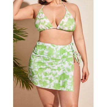 Plus Size Halter Three Piece Bikini Swimsuit Tie Dye Print Swim Skirt Bikini Swimwear Padded Beach Bathing Suit, Light green
Plus Size Halter Three Piece Bikini Swimsuit Tie Dye Print Swim Skirt Bikini Swimwear Padded Beach Bathing Suit, Light green