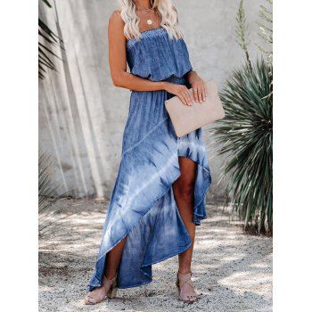 Tie Dye Dress Off The Shoulder High Waisted Shirred High Low Maxi Vacation Dress, Blue
Tie Dye Dress Off The Shoulder High Waisted Shirred High Low Maxi Vacation Dress, Blue