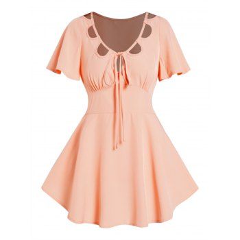 Solid Color Cut Out Blouse Bowknot Tie High Waist Short Sleeve Blouse, Light orange
Solid Color Cut Out Blouse Bowknot Tie High Waist Short Sleeve Blouse, Light orange