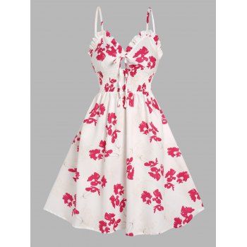 Vacation Dress Flower Print Shirred Cut Out Empire Waist Ruffle Hem Sleeveless A Line Mini Dress, White
Vacation Dress Flower Print Shirred Cut Out Empire Waist Ruffle Hem Sleeveless A Line Mini Dress, White