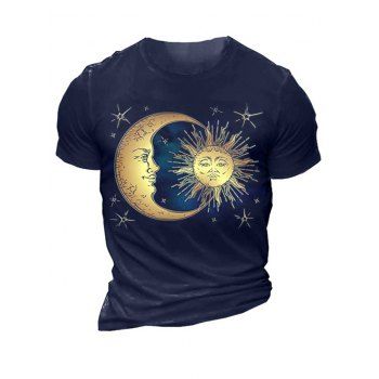Celestial Sun And Moon Star Print T-shirt Short Sleeve Round Neck Casual Tee, Blue
Celestial Sun And Moon Star Print T-shirt Short Sleeve Round Neck Casual Tee, Blue