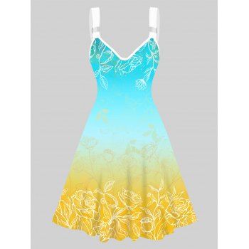 Ombre Dress Flower Leaf Print O Ring Strap High Waisted Sleeveless A Line Mini Dress, Blue
Ombre Dress Flower Leaf Print O Ring Strap High Waisted Sleeveless A Line Mini Dress, Blue