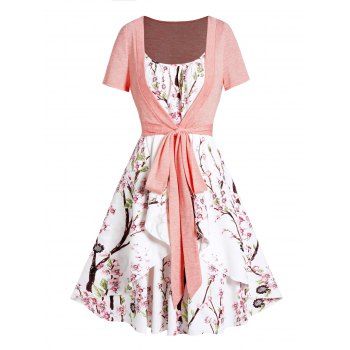 Peach Blossom Print Layered Faux Twinset Dress Short Sleeve Heathered Cottagecore Mini Dress, Light pink
Peach Blossom Print Layered Faux Twinset Dress Short Sleeve Heathered Cottagecore Mini Dress, Light pink