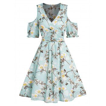 Flower Print Cold Shoulder Chiffon Dress Crossover Bowknot Plunge Mini Dress, Light green
Flower Print Cold Shoulder Chiffon Dress Crossover Bowknot Plunge Mini Dress, Light green