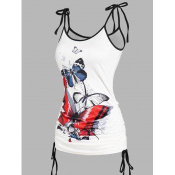 Colored Butterfly Flower Print Tank Top Ruched Tied Shoulder Casual Long Tank Top, White
Colored Butterfly Flower Print Tank Top Ruched Tied Shoulder Casual Long Tank Top, White